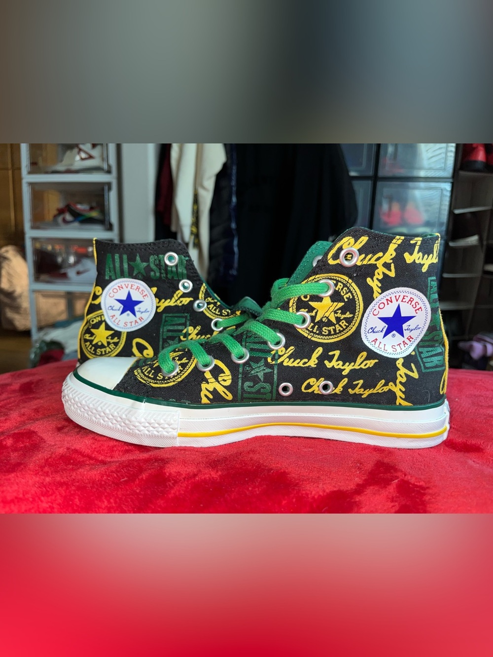 Converse Chuck Taylor All Stars  #7B040601  Allover Green/Yellow Converse Logos - Picture 3 of 9